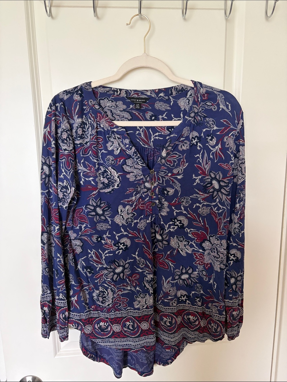 Lucky Brand Blue Floral V-Neck Long-Sleeve Blouse